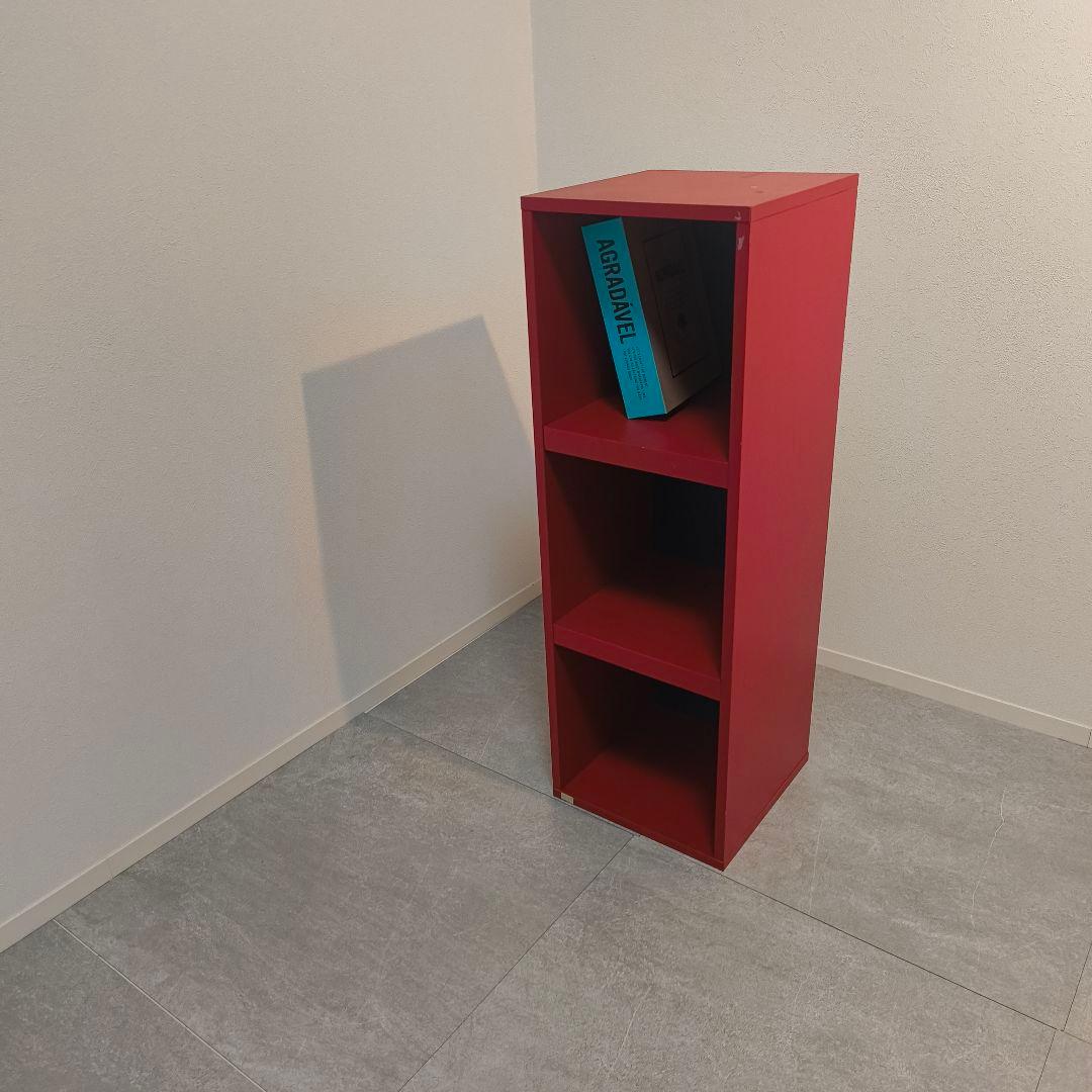 レトロポップ　木製　3段　赤　紺　ミッドセンチュリー　ミニ　バイカラー