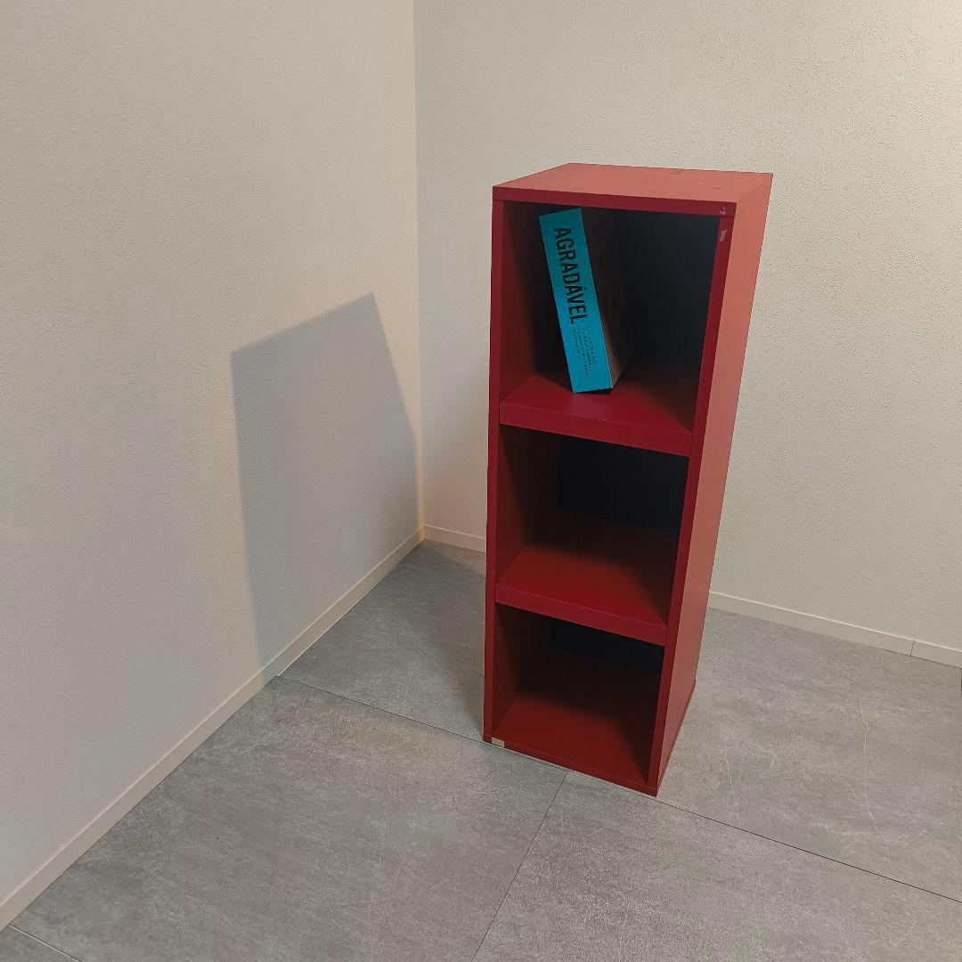 レトロポップ　木製　3段　赤　紺　ミッドセンチュリー　ミニ　バイカラー