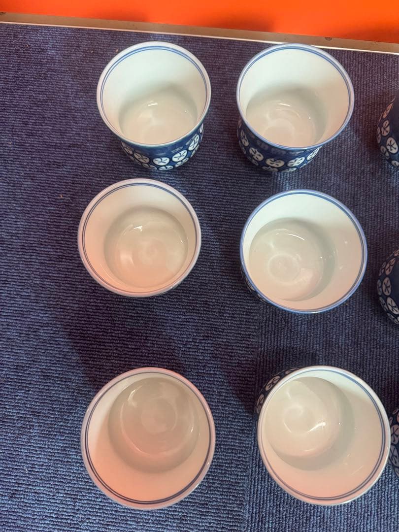 1808  源右衛門　染付丸紋濃 湯呑　9客　未使用