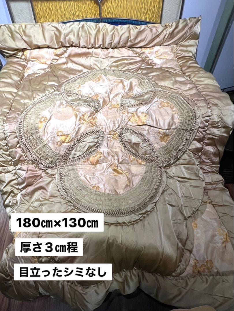 希少 掛布団 昭和レトロ 当時物 サテン インテリア ゴールド ビンテージ