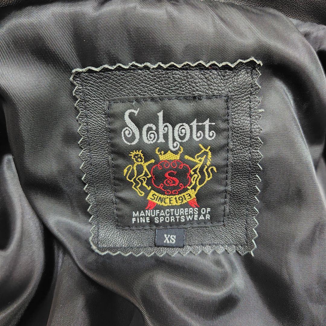 希少✨Schott ラムレザージャケット ロゴ刺繍 黒 XS