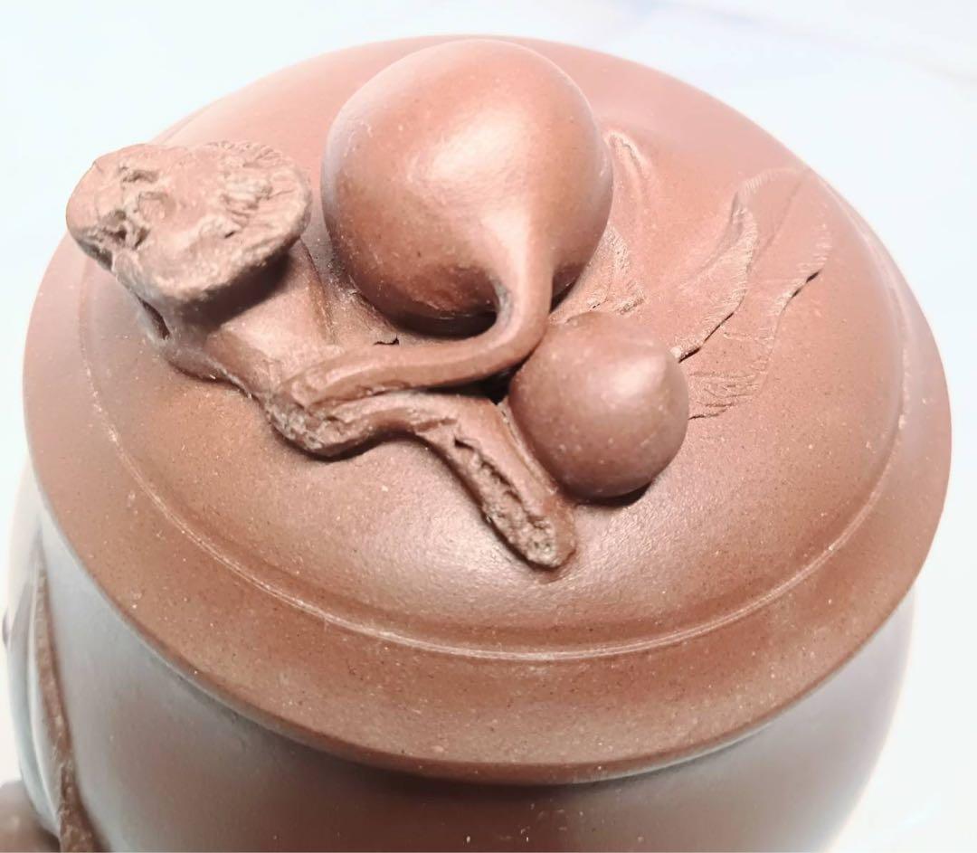 中国 茶器 マグカップ 蓋付き 桃 2客 ペアセット 刻印有 骨董 アンティーク