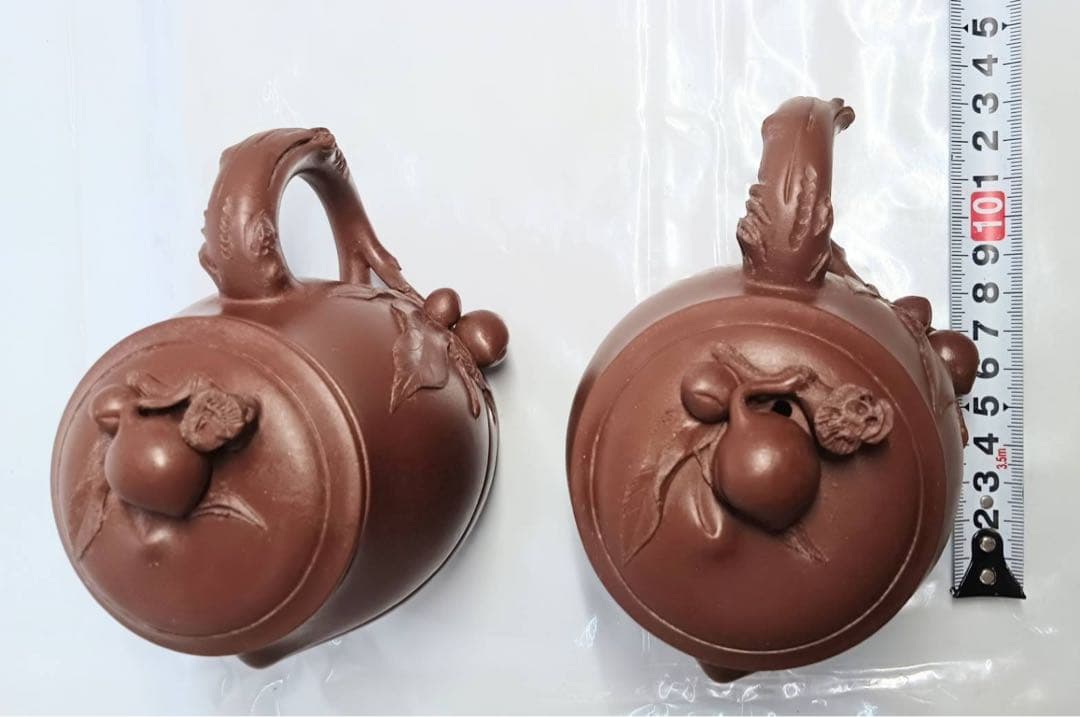 中国 茶器 マグカップ 蓋付き 桃 2客 ペアセット 刻印有 骨董 アンティーク