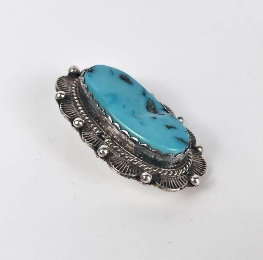 NAVAJO ナバホ JE刻印 ターコイズ ブローチ スターリングシルバー