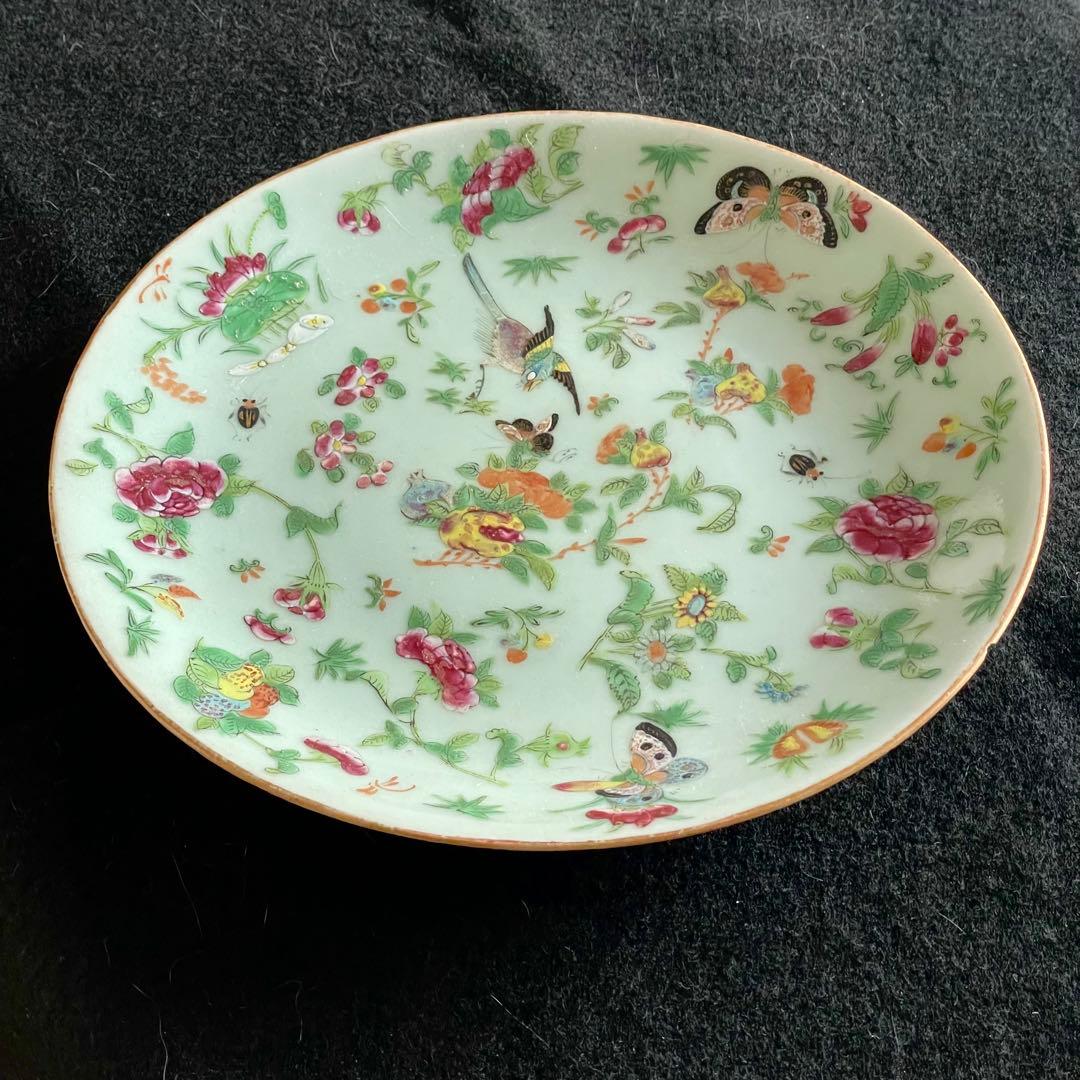 粉彩花柄中皿 清朝 景徳鎮 24cm 中国古玩