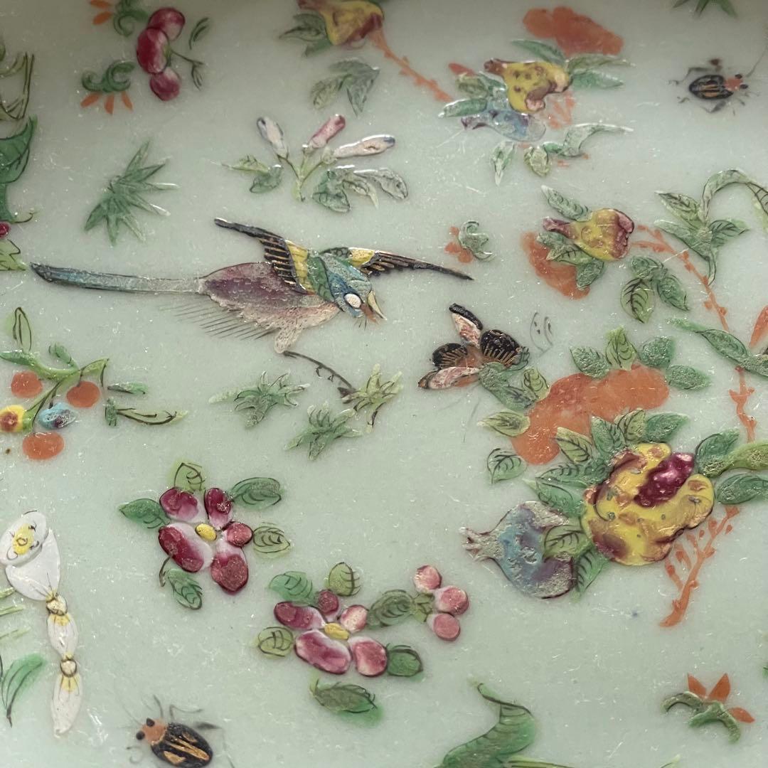 粉彩花柄中皿 清朝 景徳鎮 24cm 中国古玩