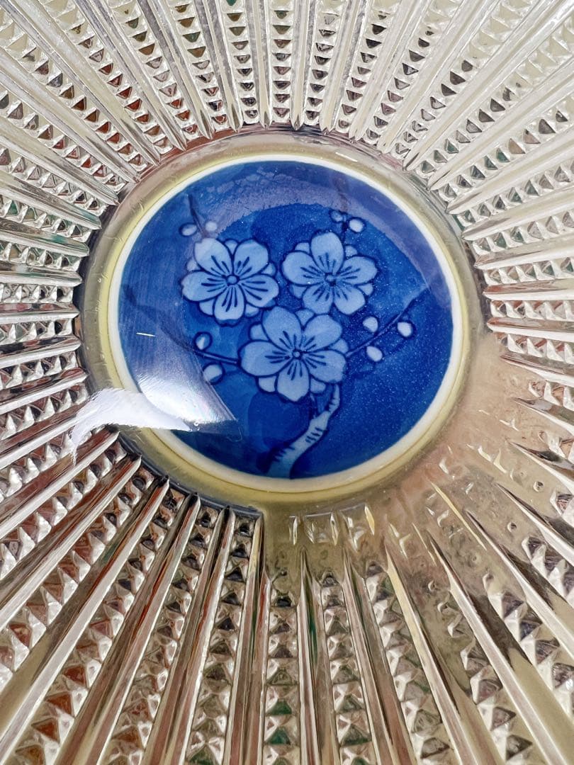 高級創作陶芸　波佐見焼　林九郎窯　古伊万里亀甲　ガラスコンポ－ト　高台付き超大皿