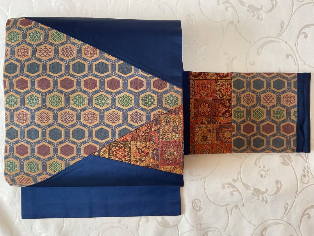 ぼかし染め　無地　着物　切り嵌め 名物裂　名古屋帯　帯締め　フルセット　正絹