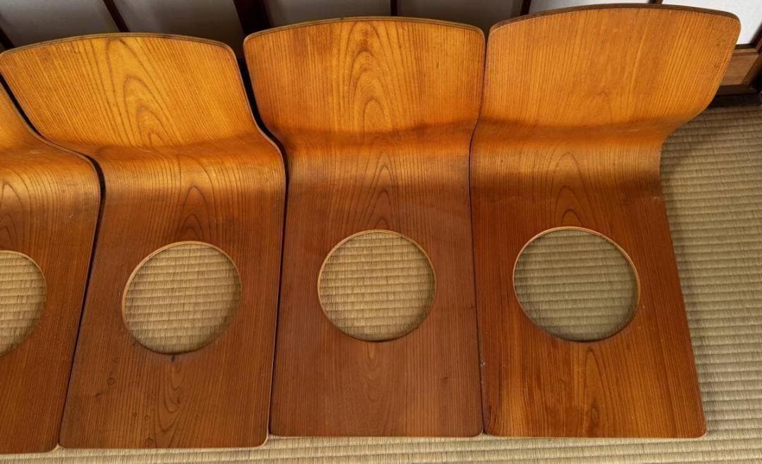 【 5脚セット】Tendo 天童木工 座椅子 藤森健次作 曲げ木 ケヤキ板目