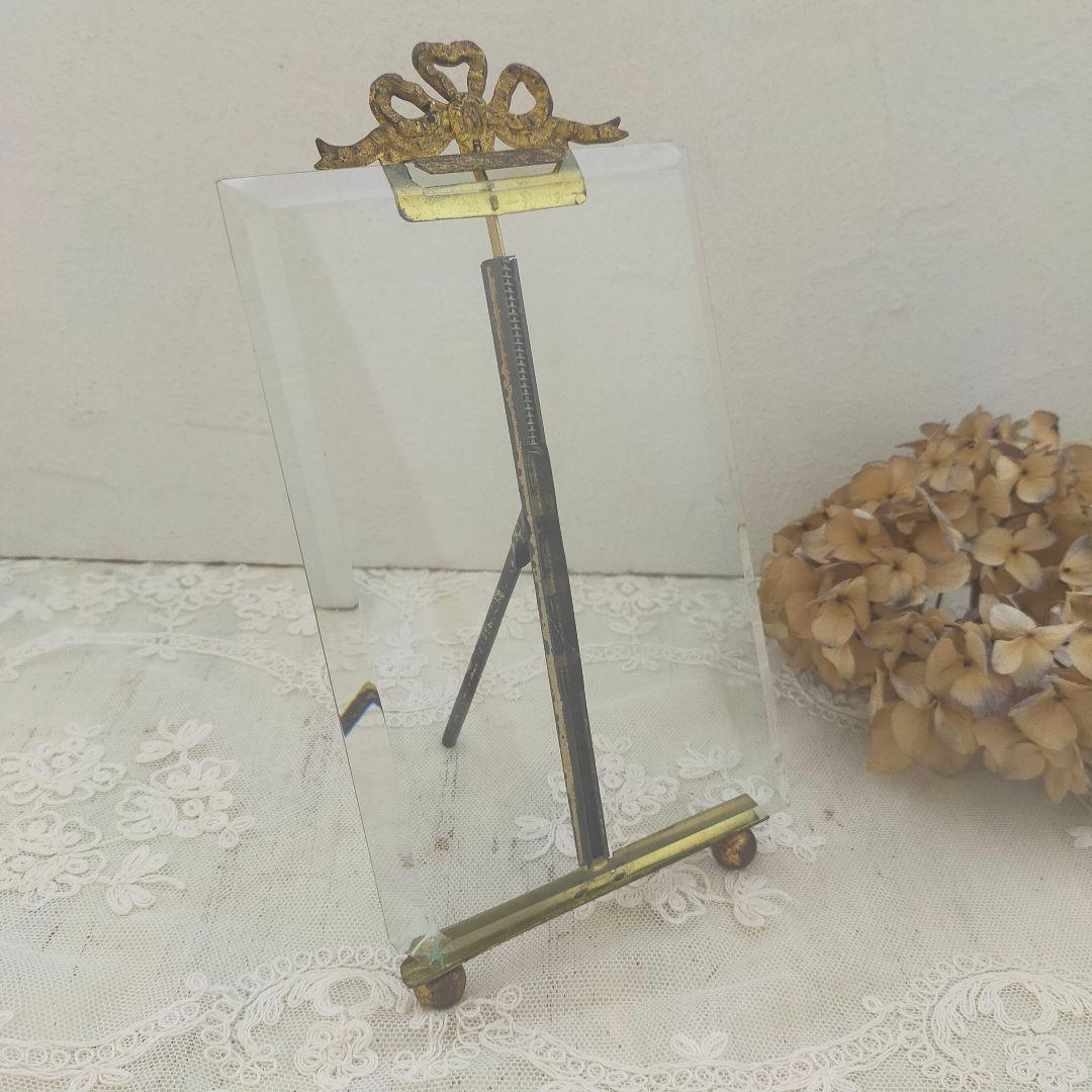 フランス ガラスのフォトフレーム リボン　アンティーク 　ヴィンテージ