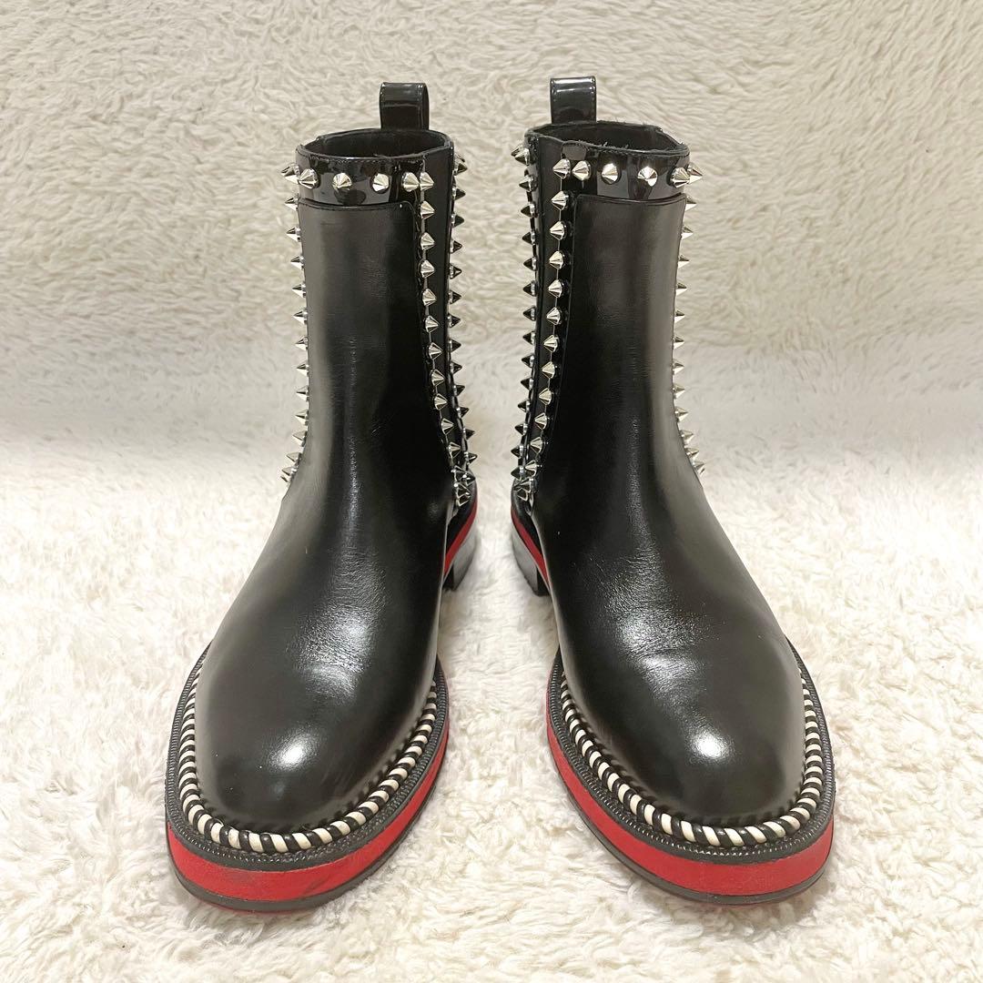 クリスチャンルブタン スタッズ レザー サイドゴアブーツ EU35.5