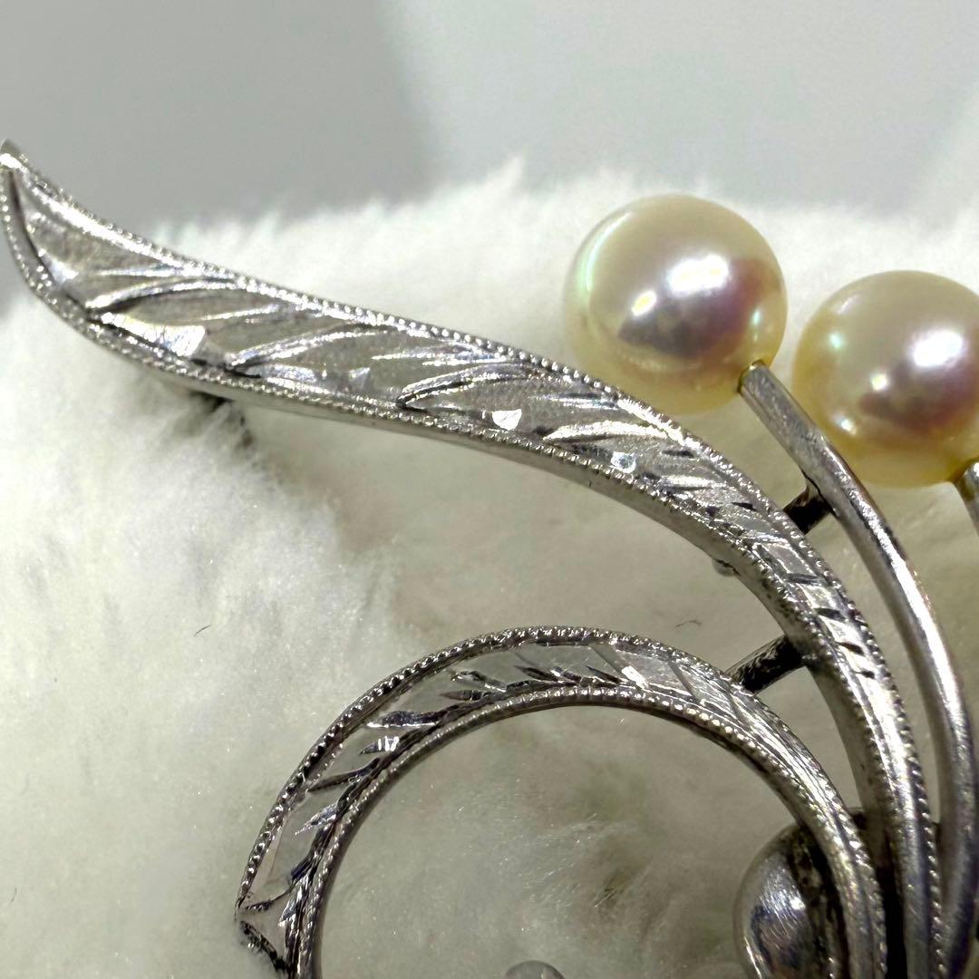 MIKIMOTO ミキモト あこや真珠 パール ブローチ 花モチーフ シルバー