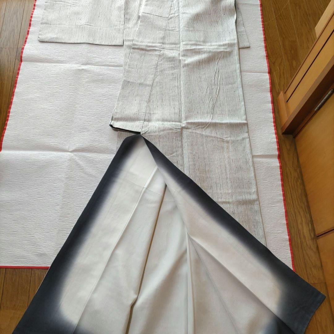 米沢新田正絹紬着物　よろけ縞紬着物　手引き真綿紬