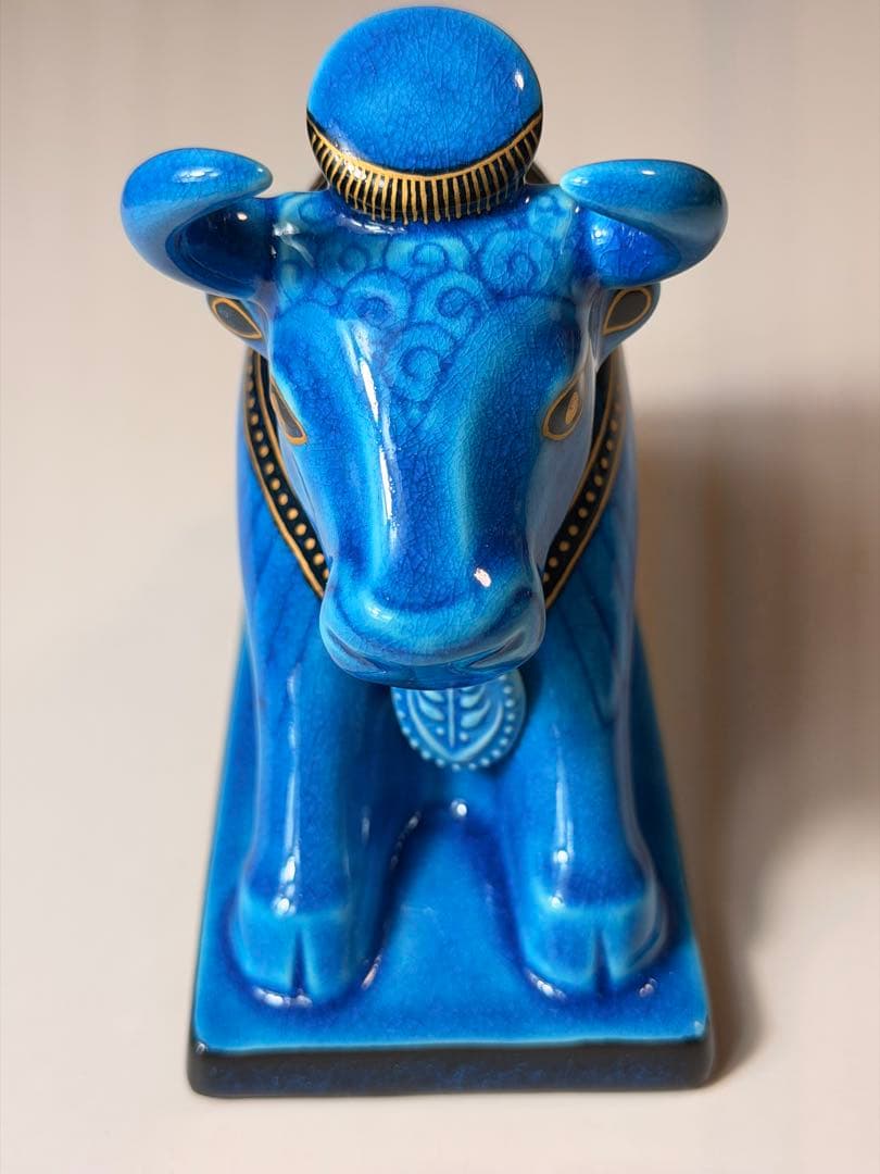 #美濃焼 幸兵衛窯 エジプト神 九栄神　アピス　雄牛 青釉金彩　S-1
