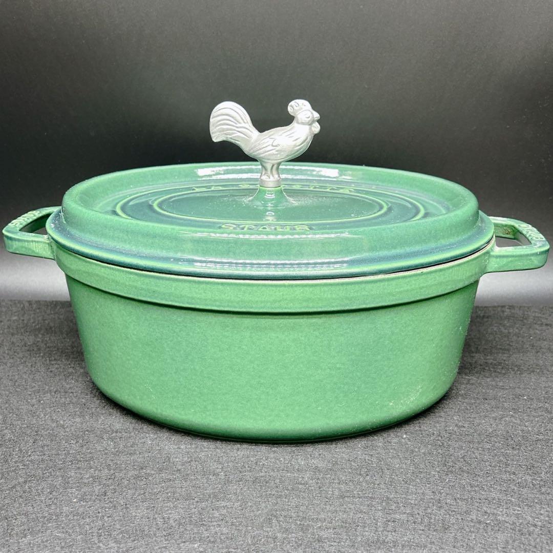 STAUB ストウブ ピコ・ココット オーバル 27cm グリーン　チキンノブ