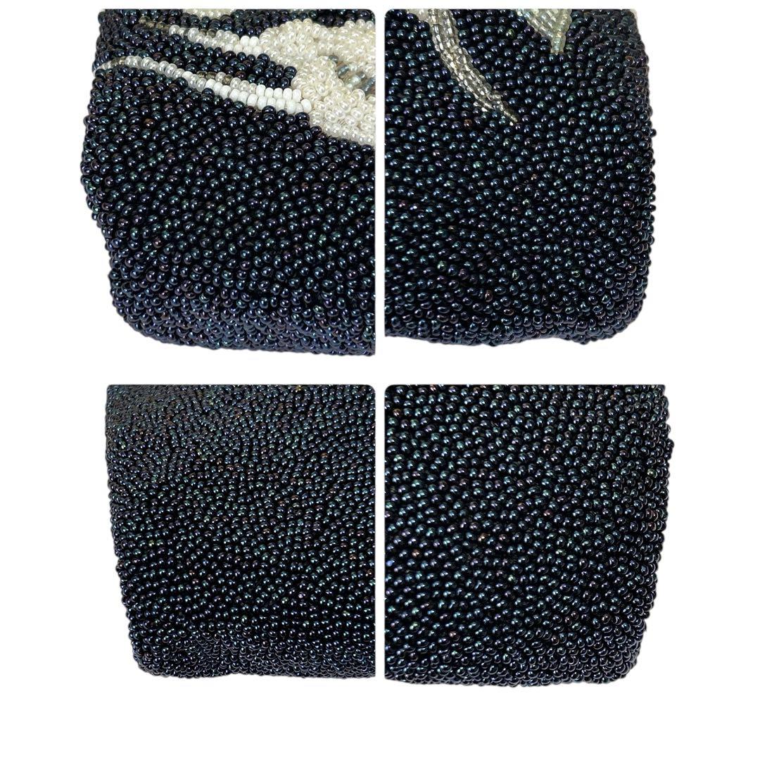 手刺繍 総ビーズバッグ 花柄 ワンハンドル がま口 和装バッグ ハンドメイド