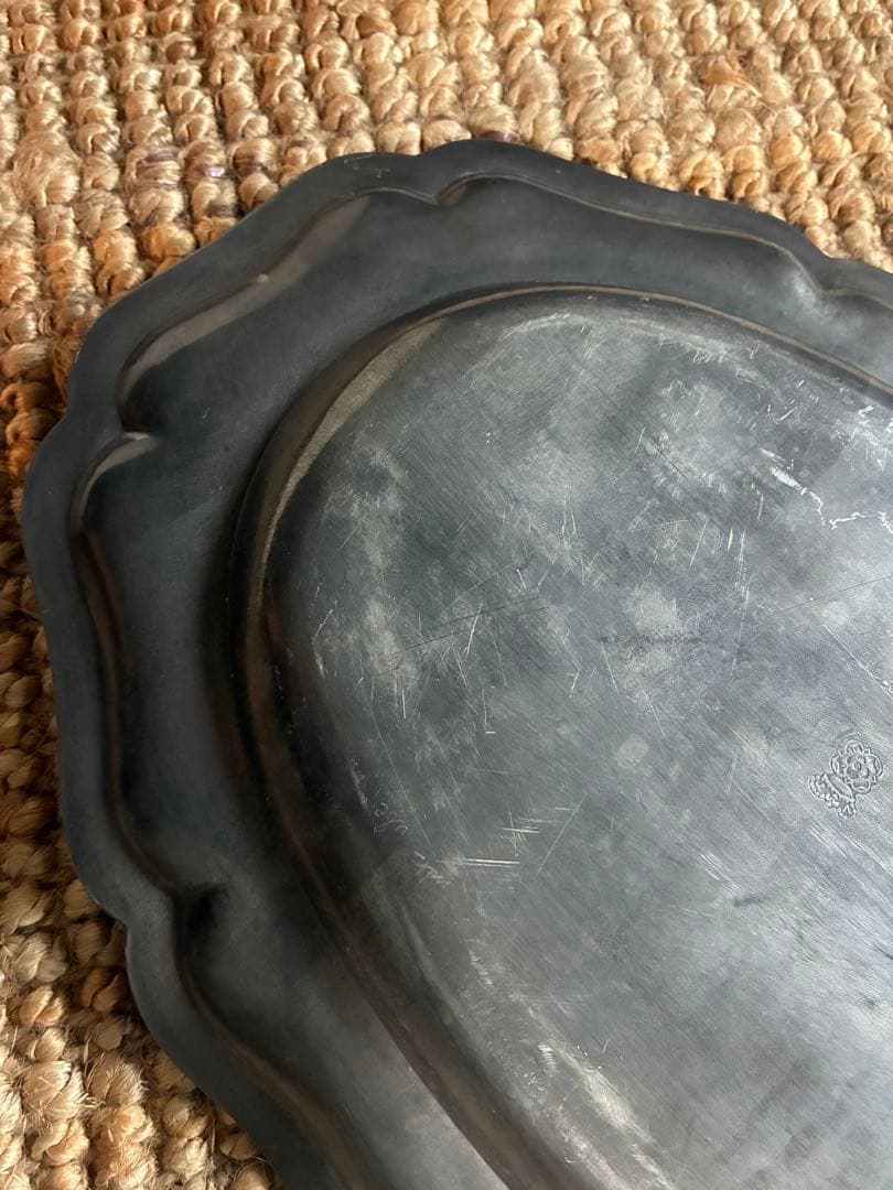 【超大判】フランス購入 花リム平皿 ピューター