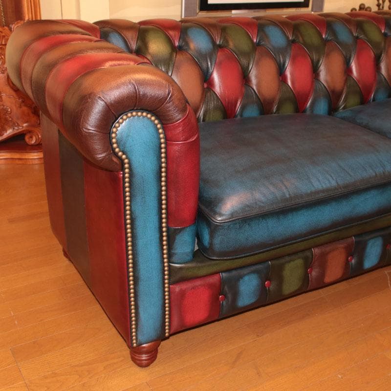 チェスターフィールド ソファ 3人掛け パッチワーク風デザイン 358-033