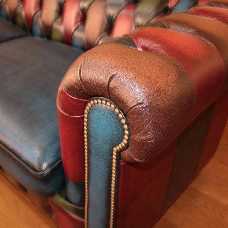 チェスターフィールド ソファ 3人掛け パッチワーク風デザイン 358-033