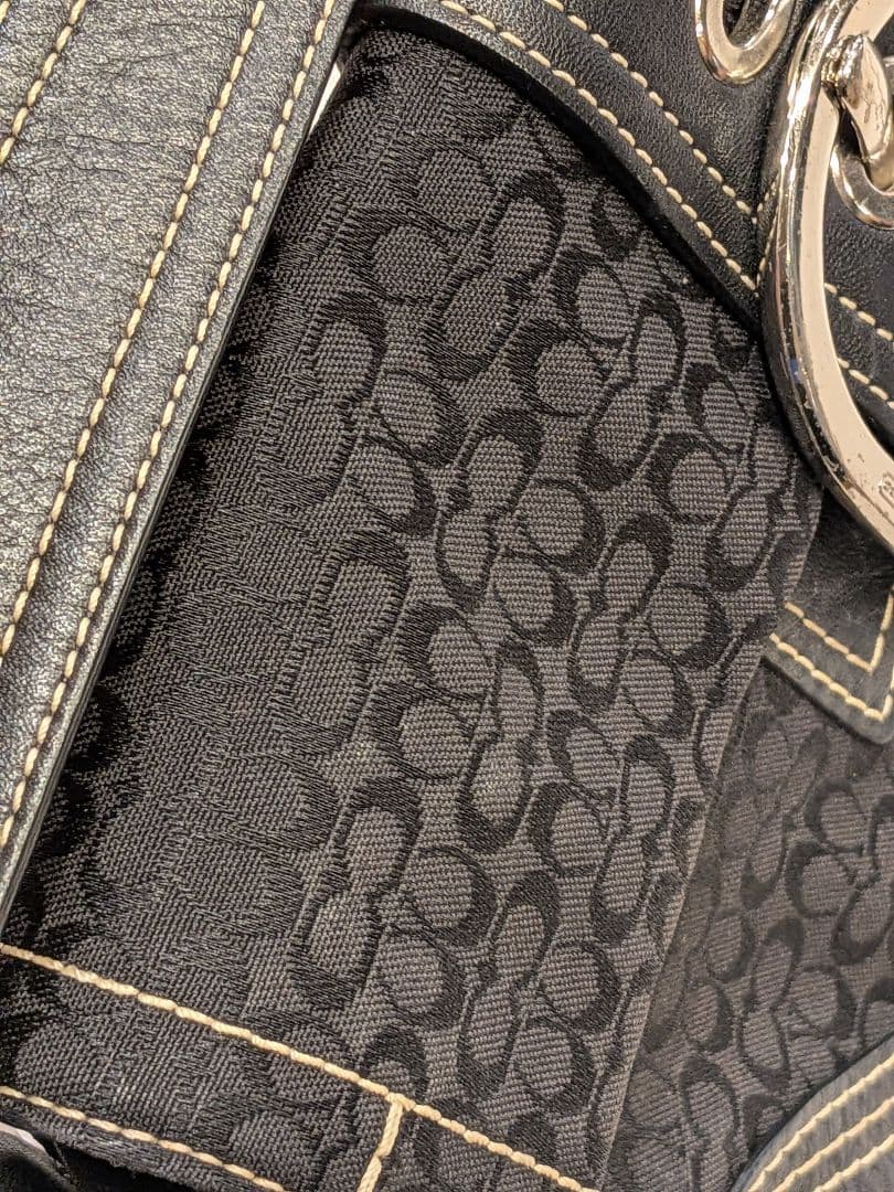 コーチCOACH ショルダーバッグ　レザー　キャンバス　シグネチャー　黒