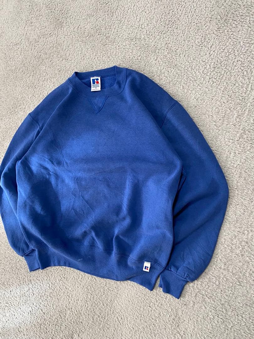 【90s USA製】ラッセルアスレチック　無地スウェット　前V ブルー