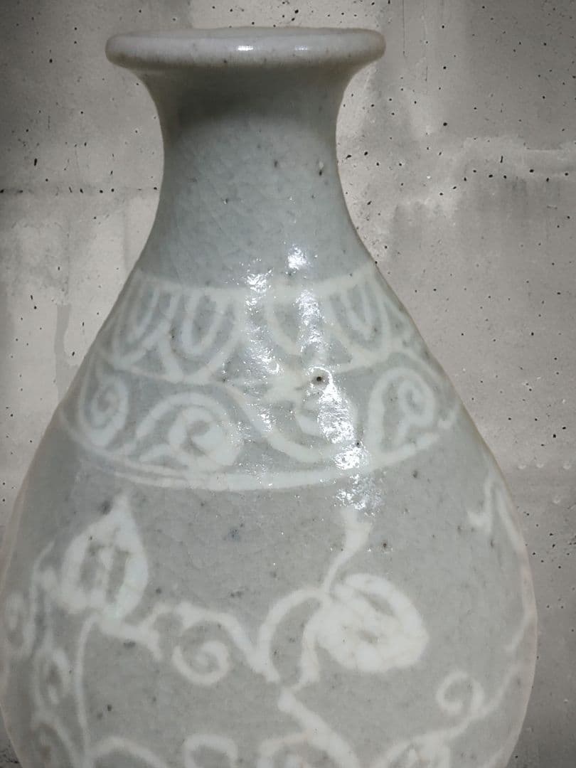 高麗青磁　徳利　花入　時代物　白象嵌　朝鮮美術