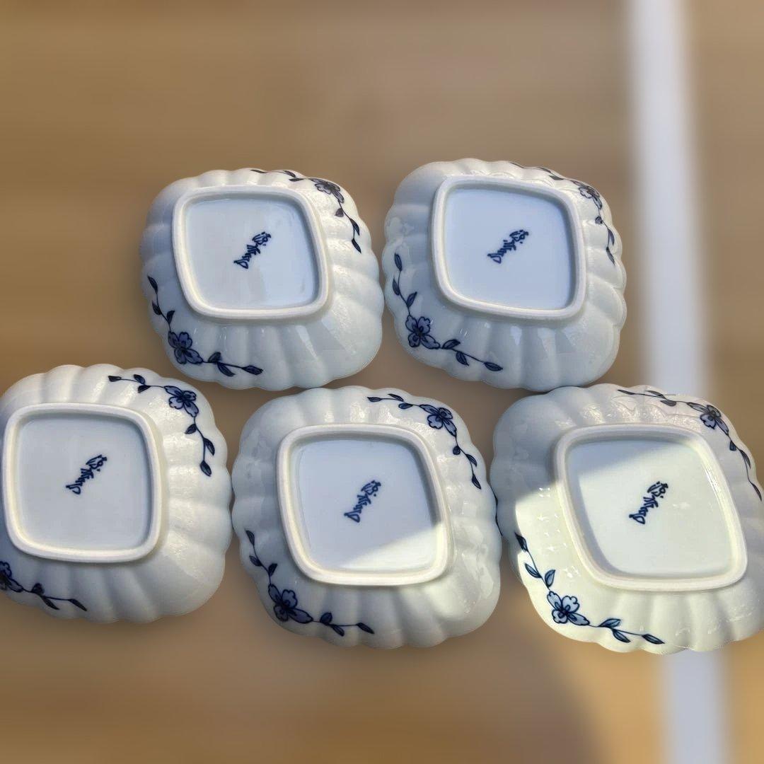 美品　源右衛門　 小皿波型の白青皿 5枚セット