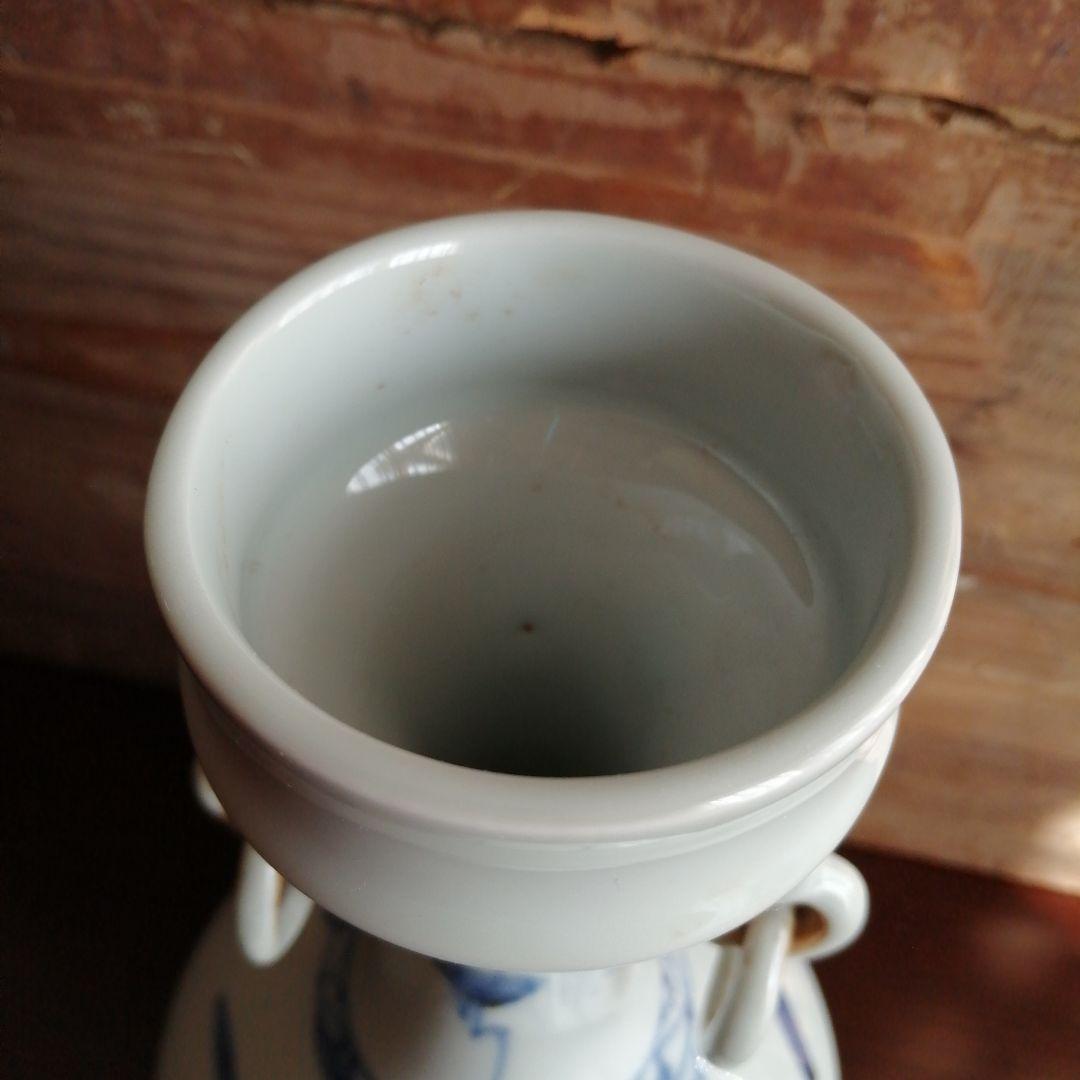 大正李朝　象耳胴締白磁花瓶　25cm　大正期
