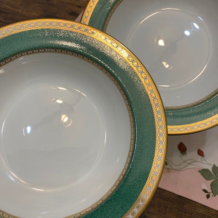 希少　ウェッジウッド ユーランダー　パウダー　グリーン　20cmスーププレート