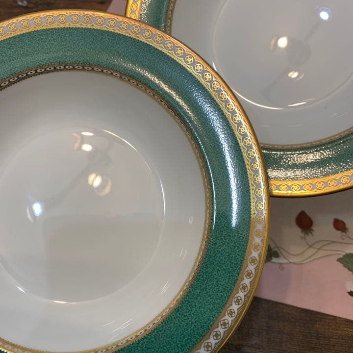 希少　ウェッジウッド ユーランダー　パウダー　グリーン　20cmスーププレート