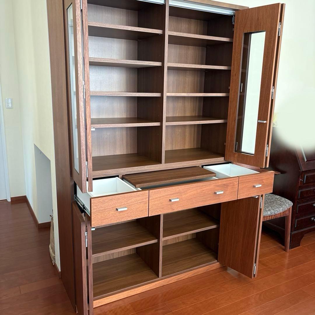 美品ACTUS購入 日本製 食器棚 本棚シェルフ引き出し収納 稼動棚カップボード