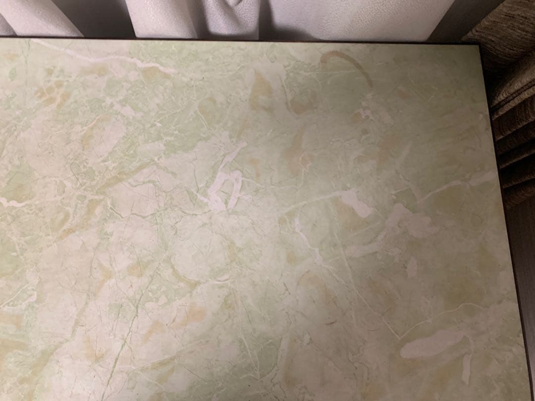 木製ローテーブル 緑色大理石調