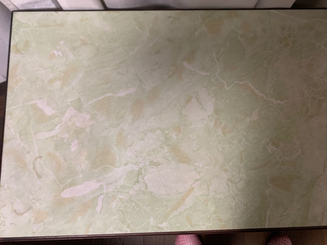 木製ローテーブル 緑色大理石調