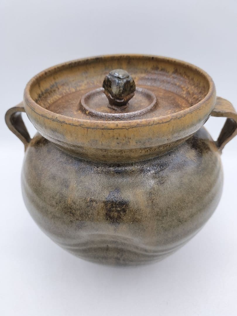 c528 水指 志戸呂 笹耳　広前心斉 替蓋付 遠州七窯　木箱 茶道具