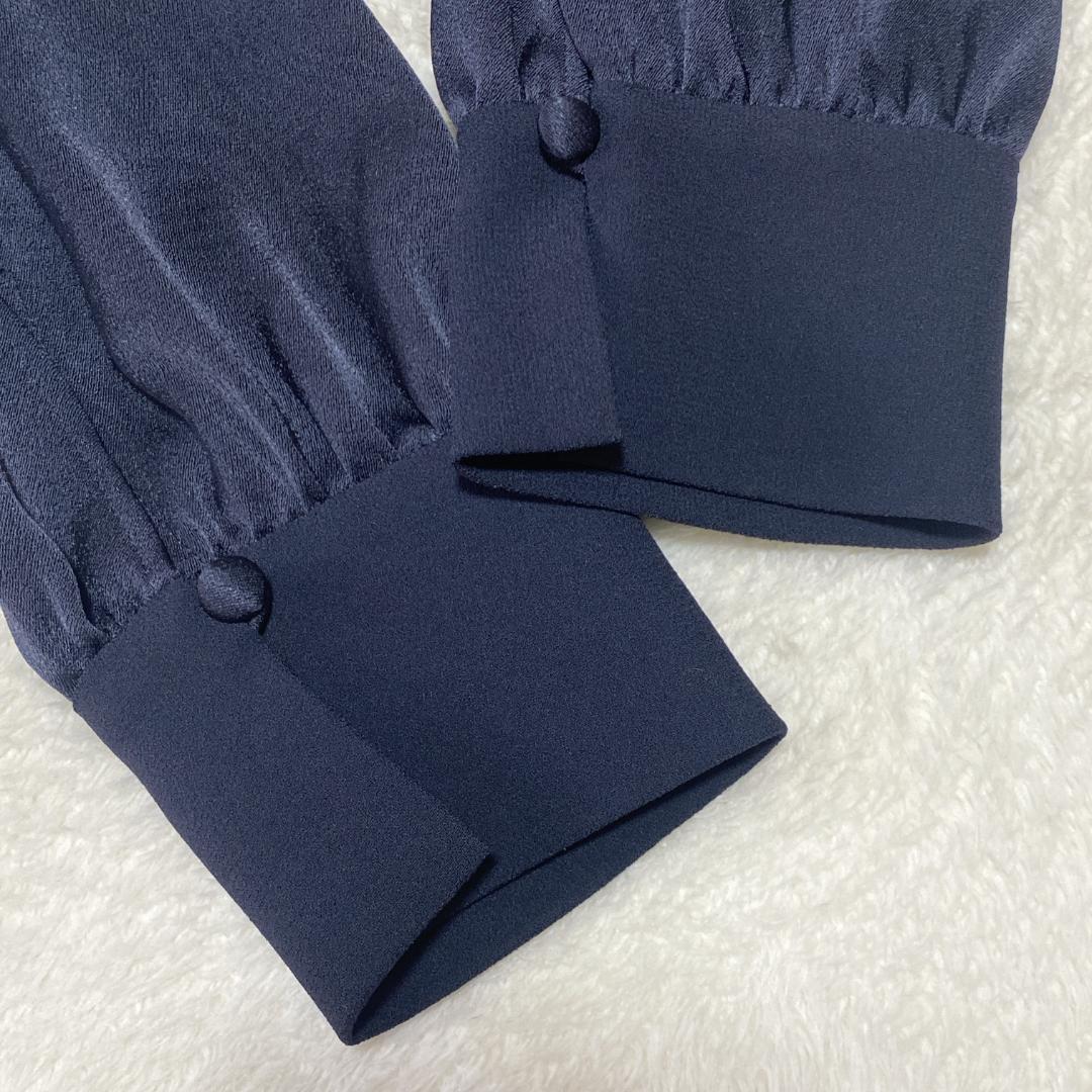 DE0077【アナイ】ワンピース【36】ミディ丈 フレア 長袖 濃紺 光沢感近年