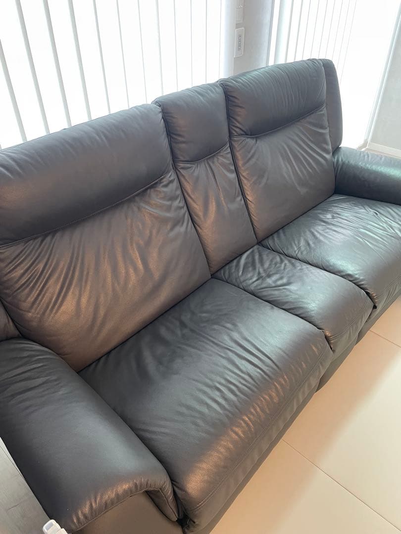 匠大塚　電動リクライニングソファ レザー 3人掛けソファ 黒