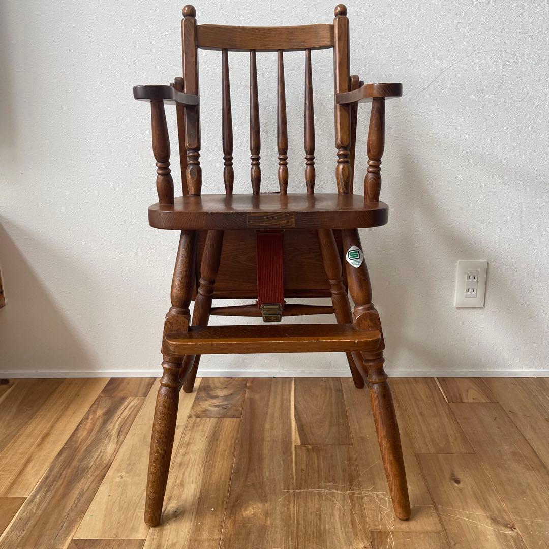 【美品アンティーク】柏木工 ベビーチェア no.6 ブラウン テーブル ベルト付