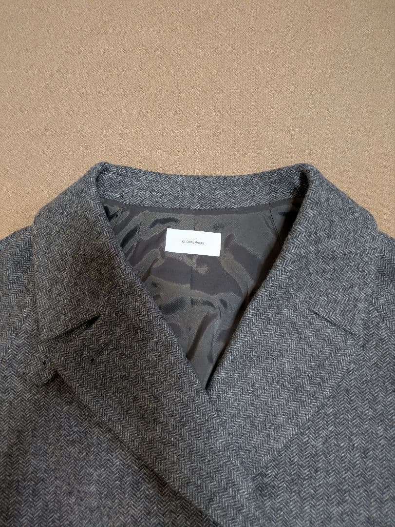 GLOBALWORK　ミドルコート　グレーミニヘリンボーン