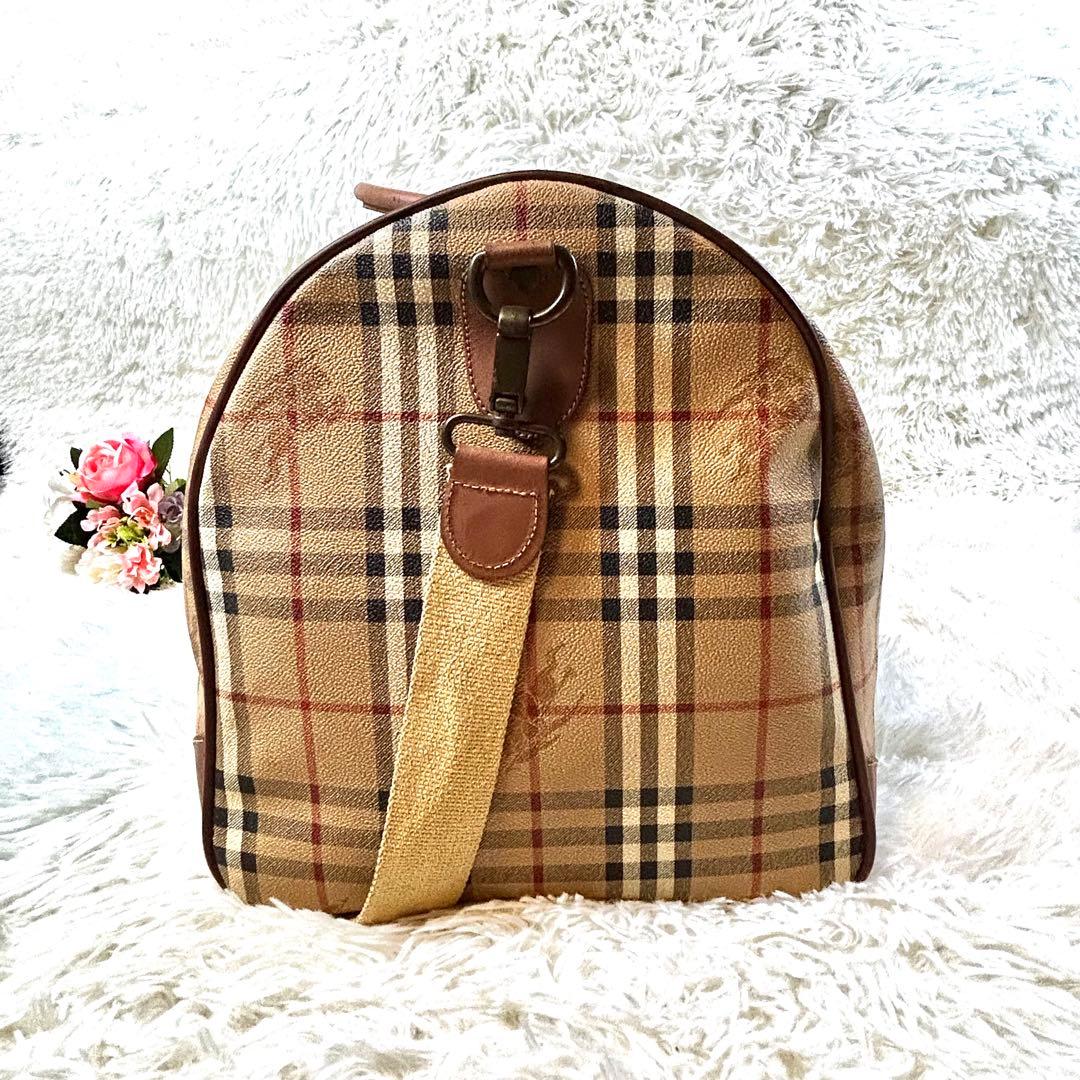 バーバリーズ ボストンバッグ ノバチェック PVC 本革 ショルダーストラップ
