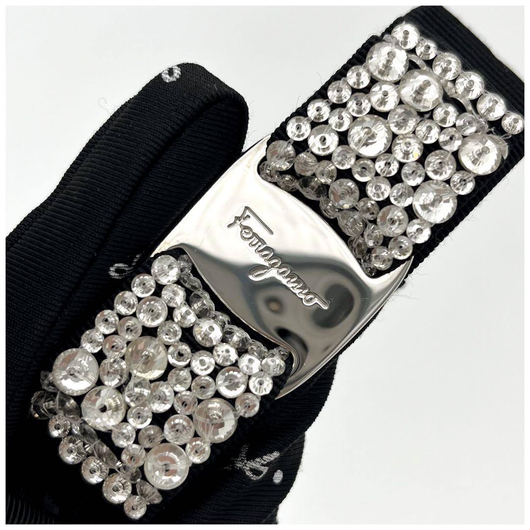 【美品】サルヴァトーレフェラガモ ヴァラリボン バレッタ ストーン ビジュー