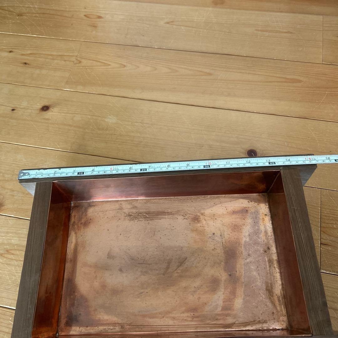 レア！！！！！ビンテージ 水盤（木枠、銅板）木製花器、水盤 木枠 銅板
