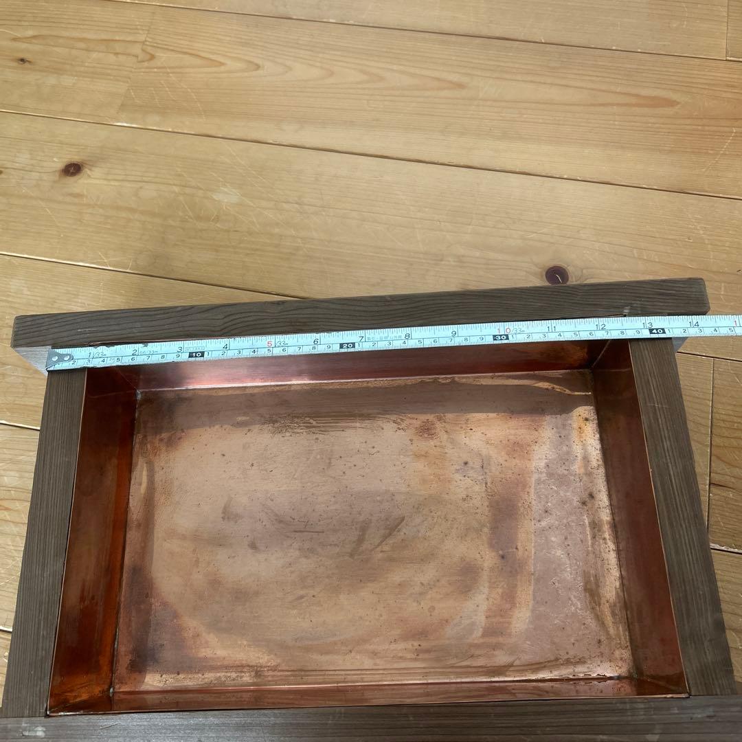 レア！！！！！ビンテージ 水盤（木枠、銅板）木製花器、水盤 木枠 銅板