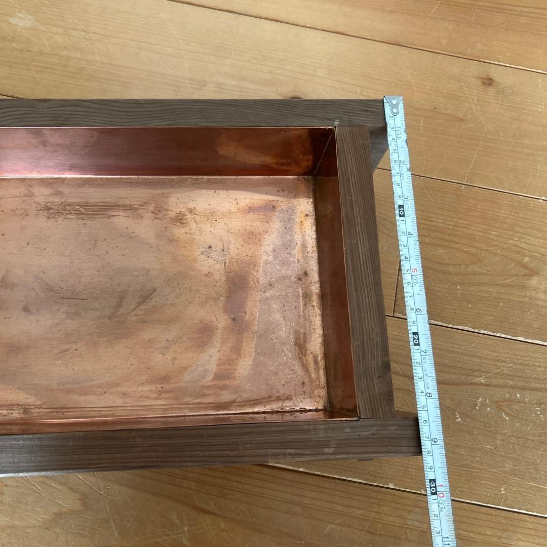 レア！！！！！ビンテージ 水盤（木枠、銅板）木製花器、水盤 木枠 銅板