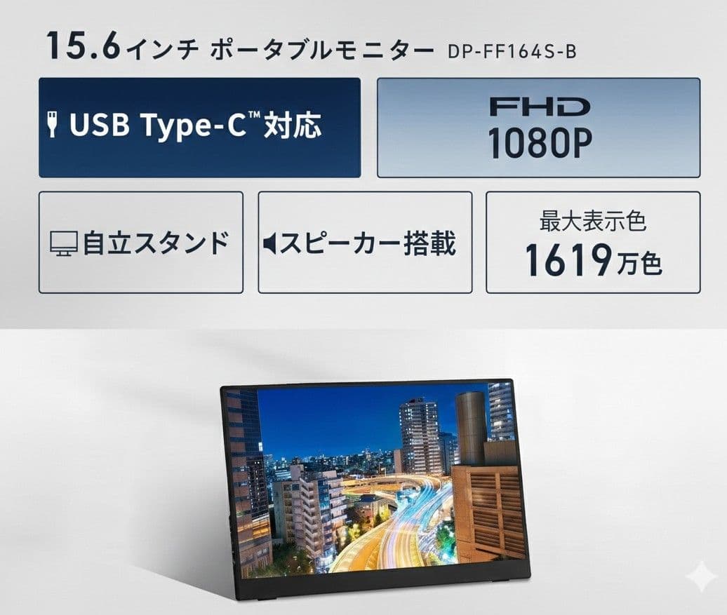 アイリスオーヤマ ポータブルモニター 15.6型 DP-FF164S