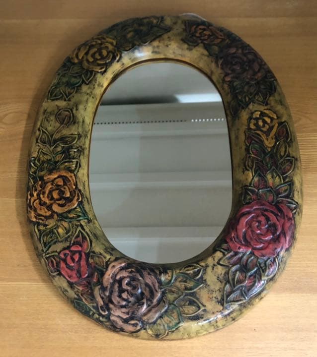 ⬛️ 稀少品！骨董品！珍品！年代物！貴重品！ 高級品⬛️ 花柄　壁掛け鏡　ミラー！⬛️