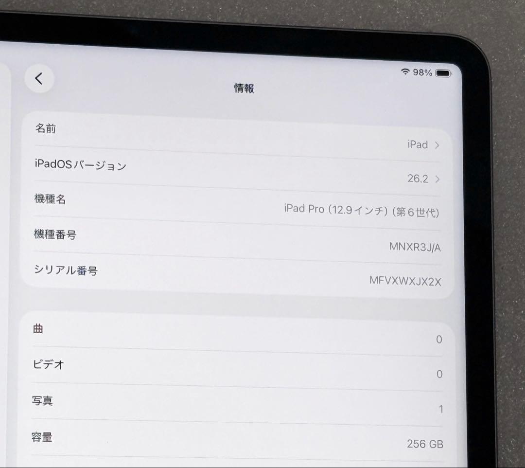 未使用に近い　24年8月購入　iPad Pro 12.9 第6世代 256GB