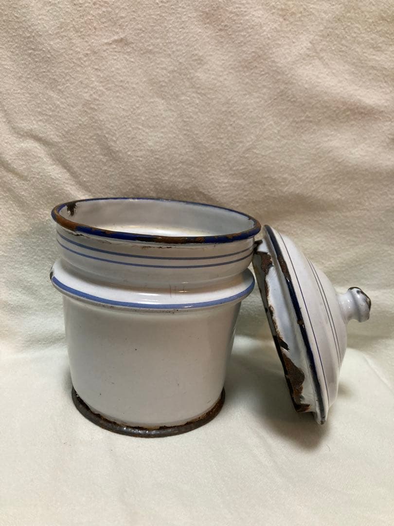 ホーローポットローズ柄フランスアンティーク