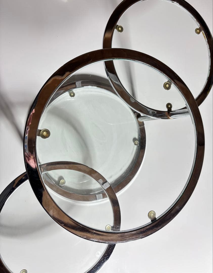 ミッドセンチュリー 4段 ガラスラウンドテーブル 可変式 レトロモダン