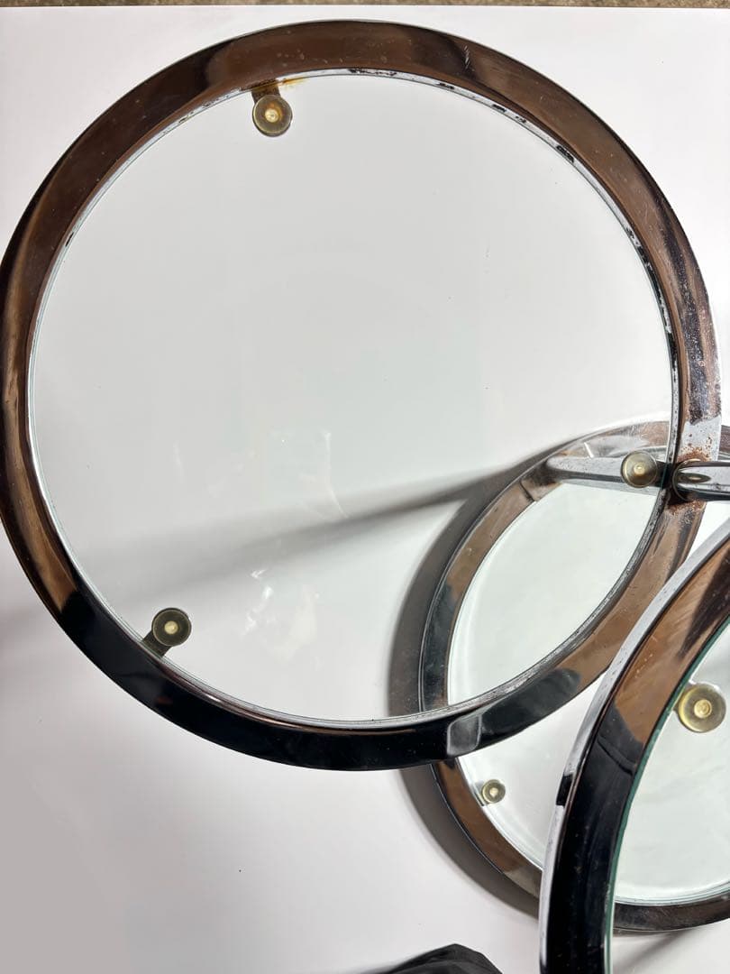 ミッドセンチュリー 4段 ガラスラウンドテーブル 可変式 レトロモダン