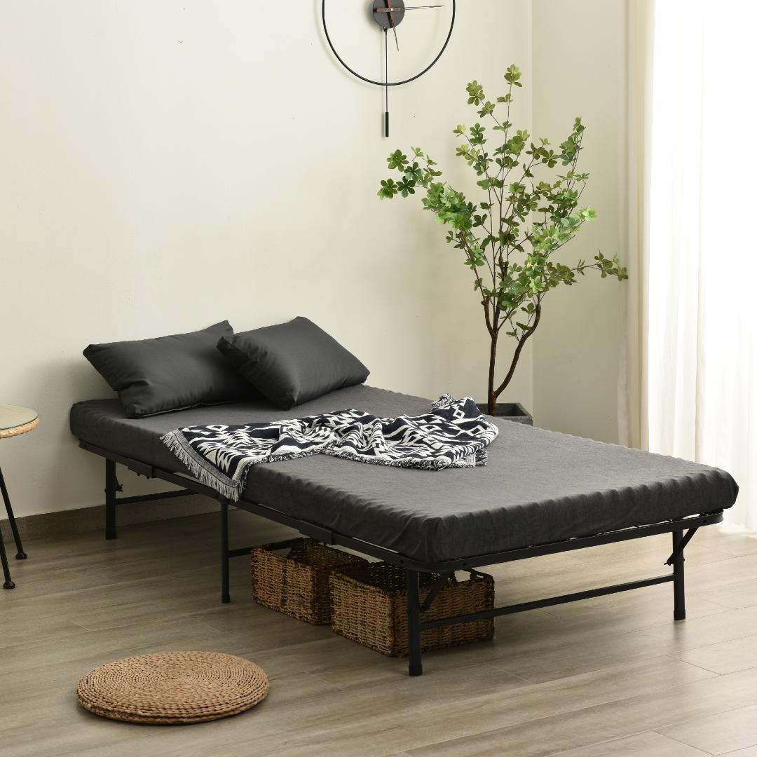 超人気！組立簡単折りたたみベッド （S） 一人暮らし通気性　BLACK